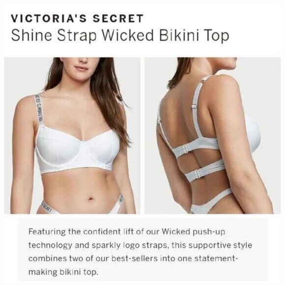 Victorias Secret White Shine Strap Wicked Bikini Top NWT - Picture 2 of 5